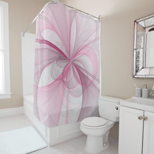 Rideaux De Douche Conception Abstraite de fractal rose pâle moderne (En situation)