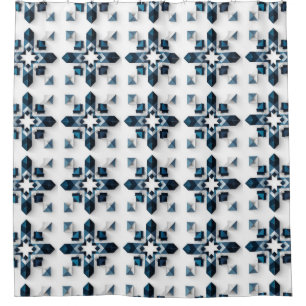 Rideaux De Douche Conception Abstraite Géométrique en Bleu et Blanc
