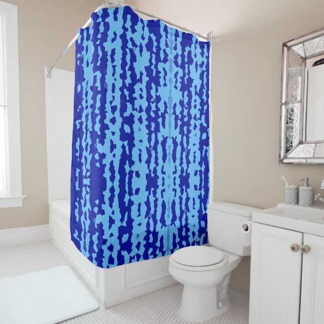 Rideaux De Douche Conception Abstraite Irrégulière Bleu Cyan  (En situation)