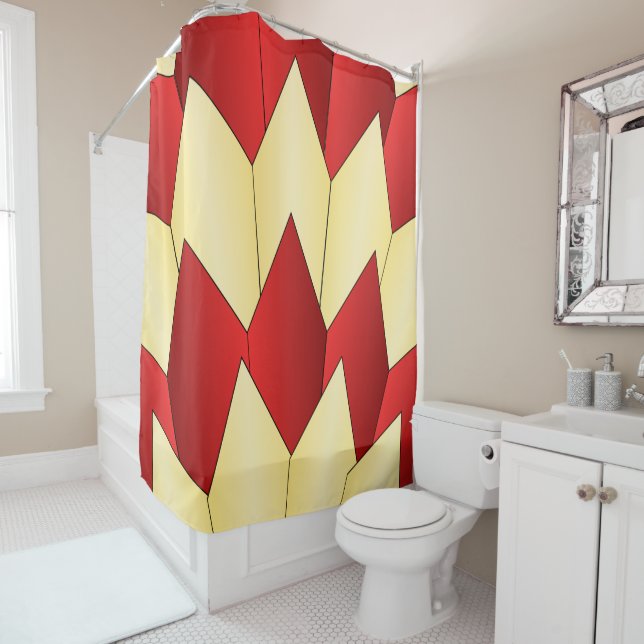 Rideaux De Douche Conception Art Déco Rouge Et Jaune (En situation)
