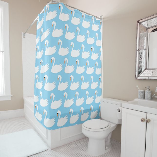 Rideaux De Douche Conception Cygne Blanc (En situation)