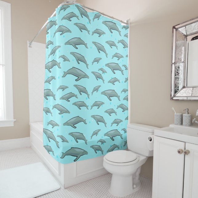 Rideaux De Douche Conception de baleines bleues (En situation)