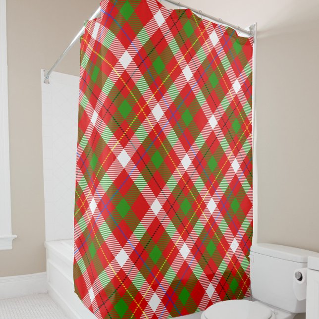 Rideaux De Douche Conception de carreaux en flanelle rouge vert blan (Créateur téléchargé)