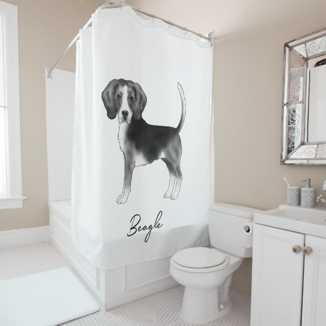 Rideaux De Douche Conception de chien Beagle en noir et blanc avec t (En situation)