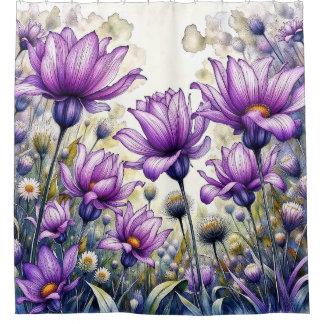 Rideaux De Douche Conception de fleur de marguerite à l'aquarelle