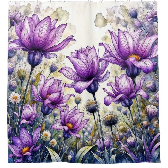 Rideaux De Douche Conception de fleur de marguerite à l'aquarelle (Devant)