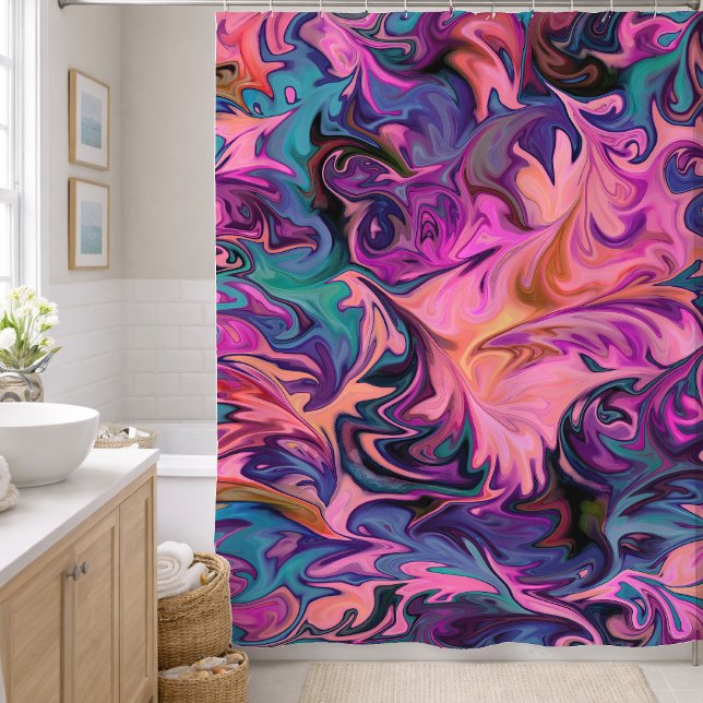 Rideaux De Douche Conception de marbre rose violet bleu abstrait (Créateur téléchargé)