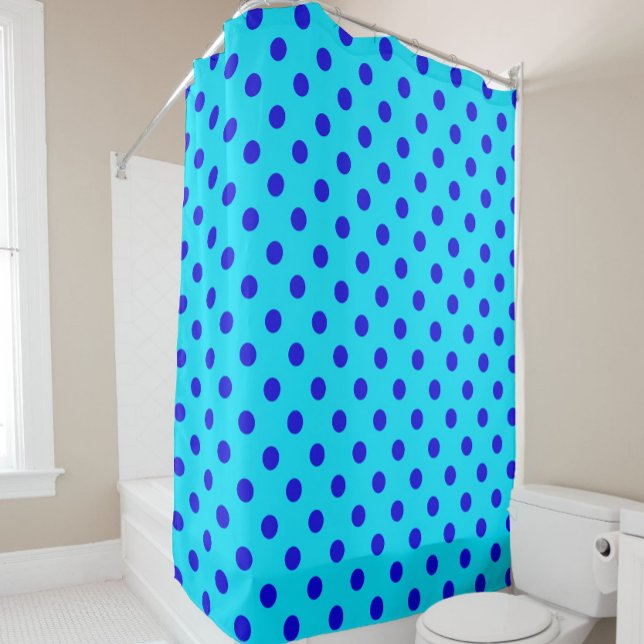 Rideaux De Douche Conception de motif à pois bleus sur fond cyan (Créateur téléchargé)