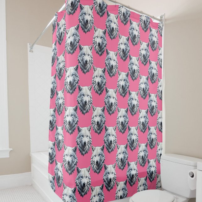 Rideaux De Douche Conception de motif de tête de loup blanc rose  (Créateur téléchargé)