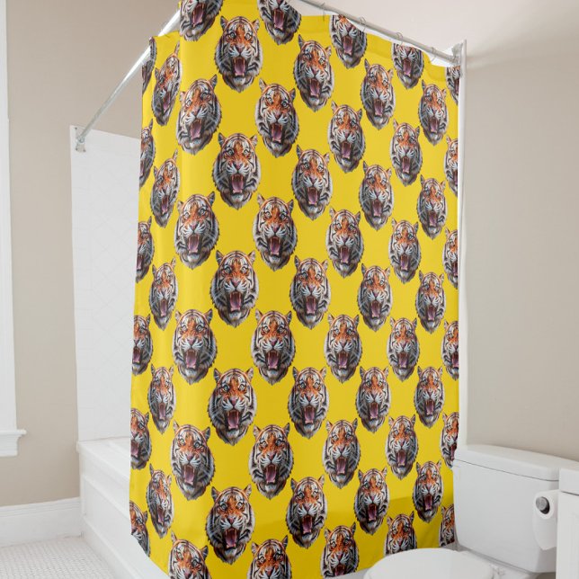 Rideaux De Douche Conception de motif de tête de tigre jaune  (Créateur téléchargé)