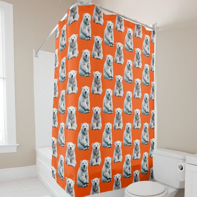 Rideaux De Douche Conception de motif d'ours polaire sur orange  (Créateur téléchargé)