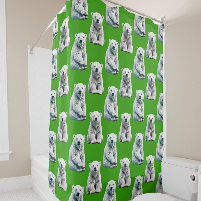 Rideaux De Douche Conception de motif d'ours polaire vert  (Créateur téléchargé)