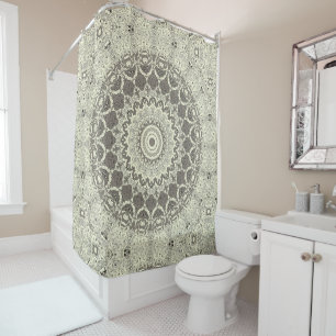 Rideaux De Douche Conception de motif mandala beige et taupe