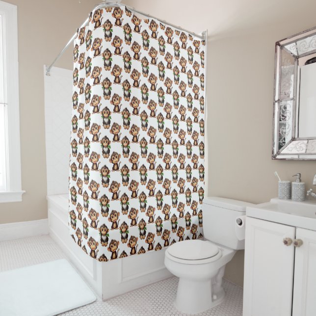 Rideaux De Douche Conception de motif singe blanc  (En situation)
