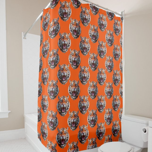Rideaux De Douche Conception de motif tête de tigre orange  (Créateur téléchargé)