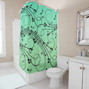 Rideaux De Douche Conception de musique verte Notes Fantaisie