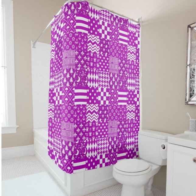 Rideaux De Douche Conception de Patchwork Motifs mélangés violet bla (Créateur téléchargé)