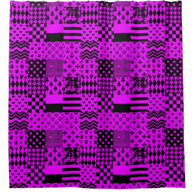 Rideaux De Douche Conception de Patchwork Motifs mélangés violet noi (Devant)