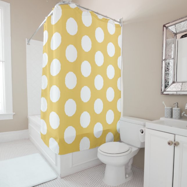 Rideaux De Douche Conception de points Polka Jaune (En situation)