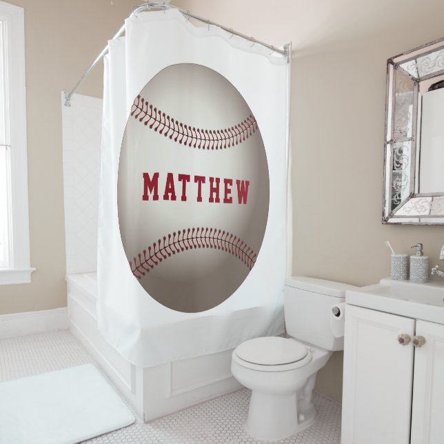 Rideaux De Douche Conception de sport de baseball Nom personnalisé (En situation)