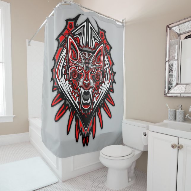 Rideaux De Douche Conception de totem tribal Haida de loup (En situation)