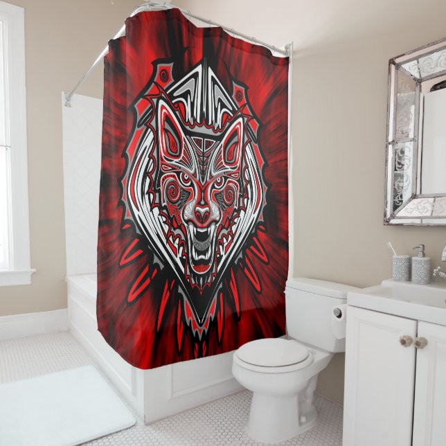 Rideaux De Douche Conception de totem tribal Haida Loup (En situation)