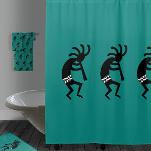 Rideaux De Douche Conception du sud-ouest noire et turquoise de