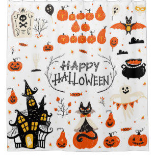 Rideaux De Douche Conception d'un jeu Vintage d'éléments Halloween