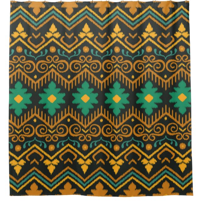 Rideaux De Douche Conception Ethnique De Tissu Ikat Brodé (Devant)