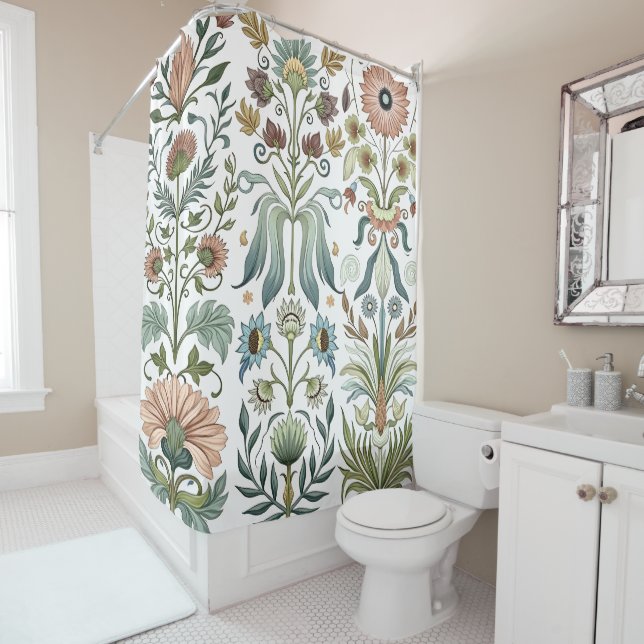 Rideaux De Douche Conception florale Art Nouveau 402 fleurs (En situation)