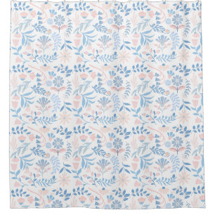 Rideaux De Douche Conception florale boho impression bloc bleu rose