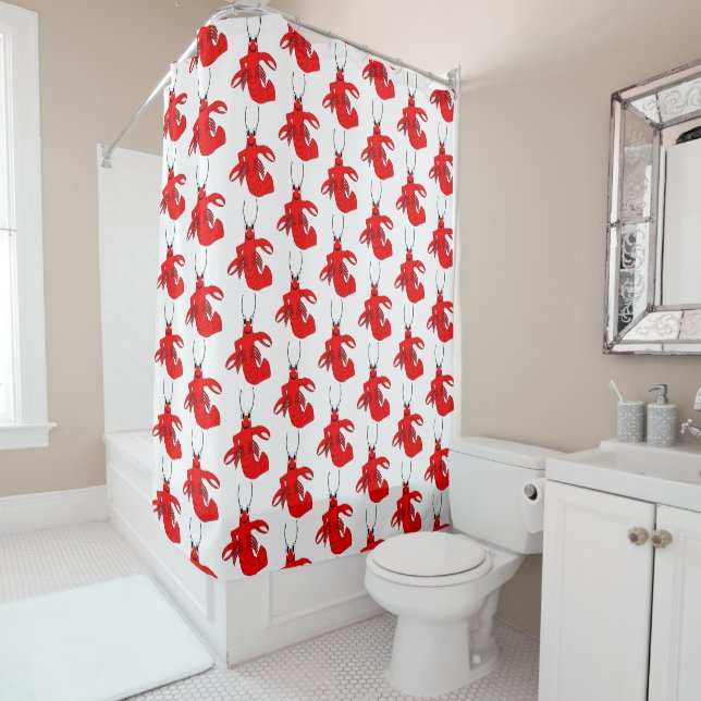 Rideaux De Douche Conception Homard Rouge (En situation)