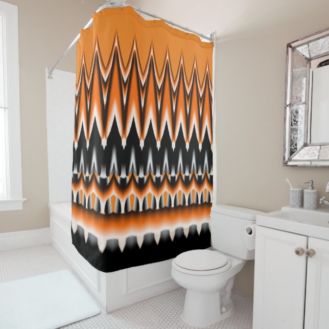 Rideaux De Douche Conception Orange Blanc et Noir avec des Piques (En situation)