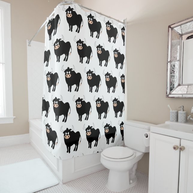 Rideaux De Douche Conception Taureau Noir (En situation)