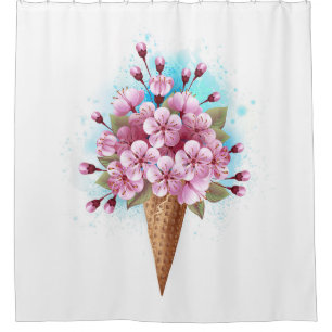 Rideaux De Douche Cône rose Sakura crème glacée gaufre