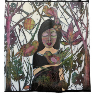 Rideaux De Douche Connexion Femme et oiseaux Art lunaire