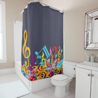 Rideaux De Douche Cool Bleu réfléchissant étang notes musicales mixt