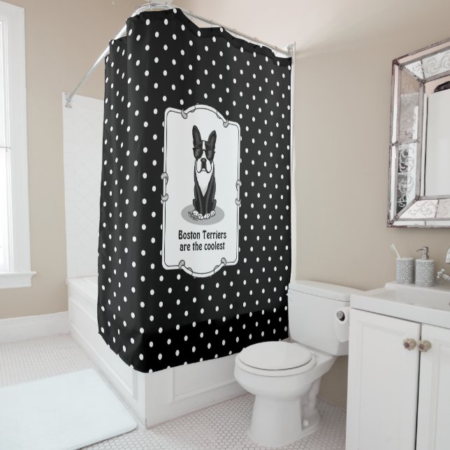 Rideaux De Douche Cool Boston Terrier avec lunettes de soleil (noir) (En situation)