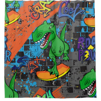 Rideaux De Douche Cool Dinosaur Skateboard Motif sans couture