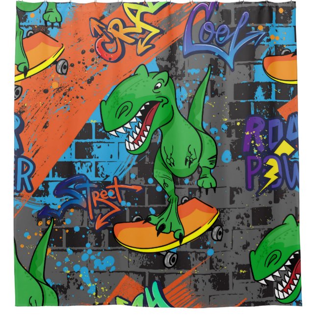 Rideaux De Douche Cool Dinosaur Skateboard Motif sans couture (Devant)