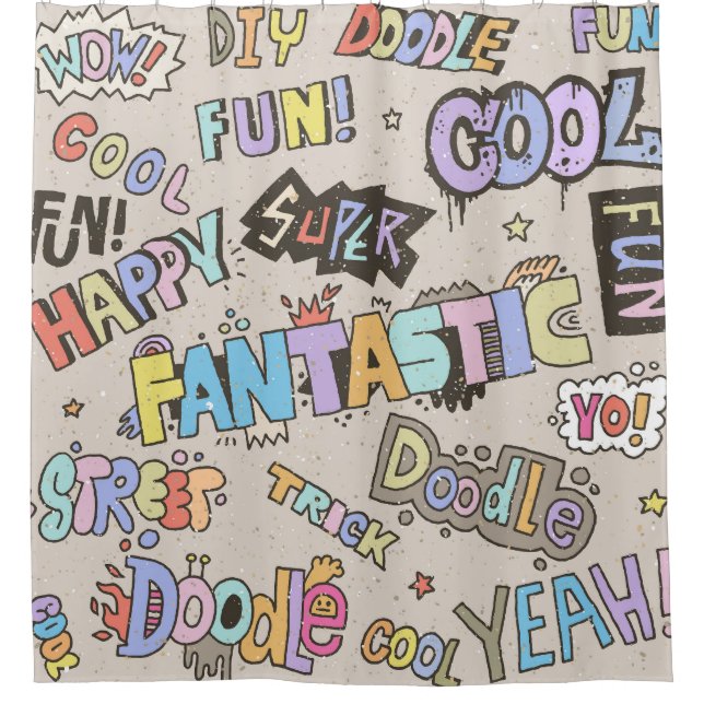 Rideaux De Douche Cool Fun Doodle Lettres Vintage (Devant)