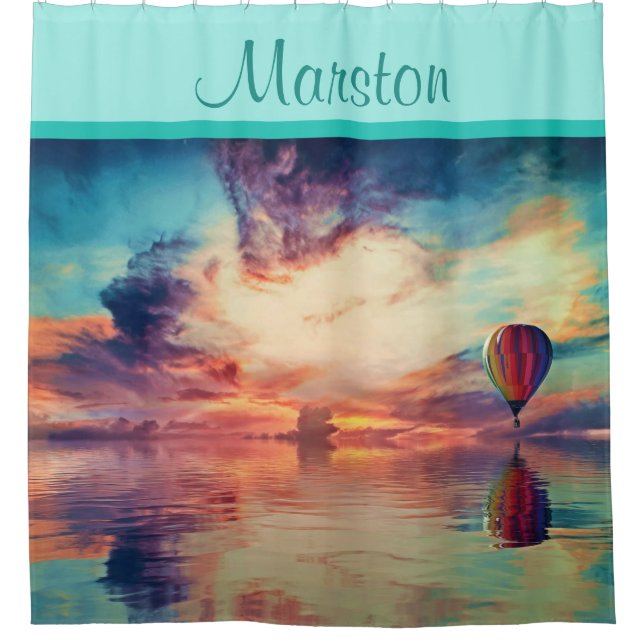 Rideaux De Douche Cool Hot Air Balloon Sunrise Douche Turquoise ride (Devant)