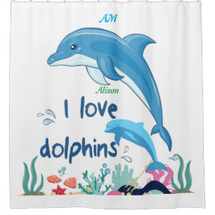 Rideaux De Douche Cool moderne I Love Dolphins Citations Nom Monogra