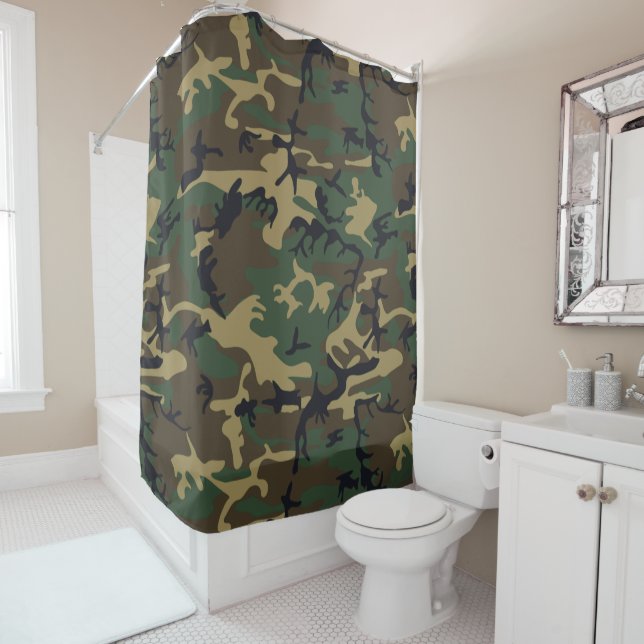 Rideaux De Douche Cool motif de camouflage de bois vert (En situation)