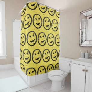 Rideaux De Douche Cool Sardé Joyeux visage souriant motif jaune
