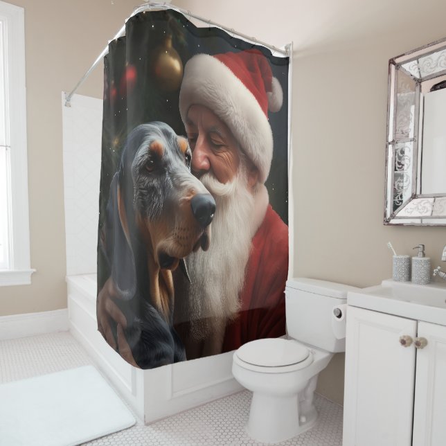 Rideaux De Douche Coonhound Bluetick avec Noël au Père Noël (En situation)