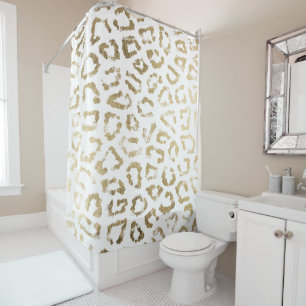 Rideaux De Douche Copie chic blanche moderne simple de guépard d'or