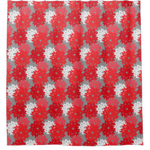 Rideaux De Douche Copie florale moderne de kimono, rouge et gris de