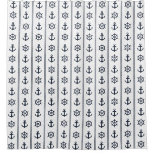 Rideaux De Douche Copie nautique blanche d'Ancre et de marine de