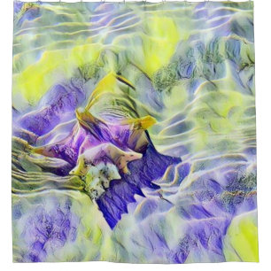 Rideaux De Douche Coquillage bleu mer violet aquarelle peinture